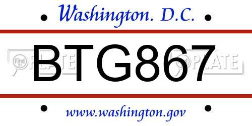 BTG867 District Of Columbia License Plate