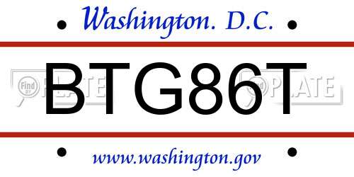 BTG86T District Of Columbia License Plate