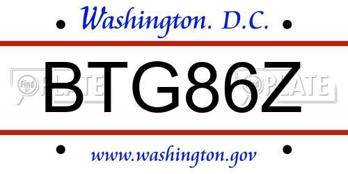 BTG86Z District Of Columbia License Plate
