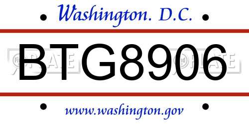 BTG8906 District Of Columbia License Plate