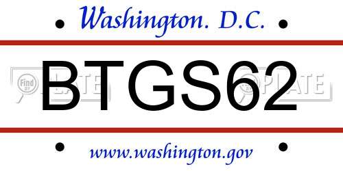 BTGS62 District Of Columbia License Plate