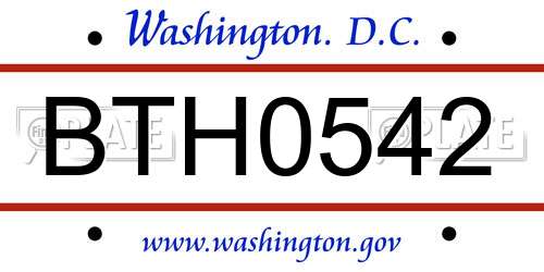 BTH0542 District Of Columbia License Plate