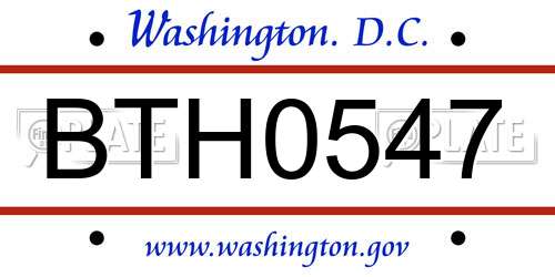 BTH0547 District Of Columbia License Plate