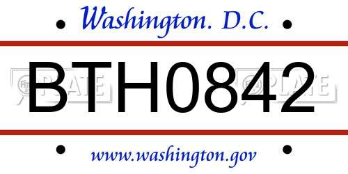 BTH0842 District Of Columbia License Plate