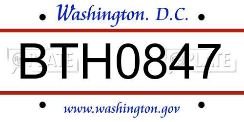 BTH0847 District Of Columbia License Plate