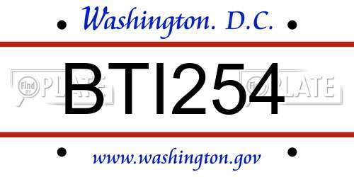 BTI254 District Of Columbia License Plate