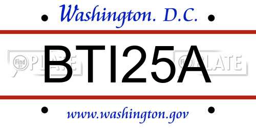 BTI25A District Of Columbia License Plate