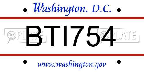 BTI754 District Of Columbia License Plate