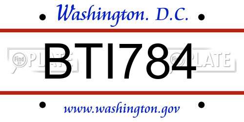 BTI784 District Of Columbia License Plate