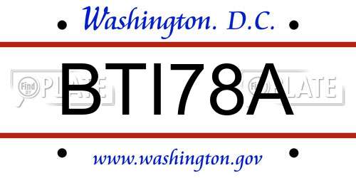 BTI78A District Of Columbia License Plate