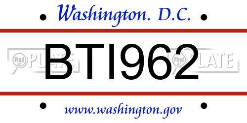 BTI962 District Of Columbia License Plate