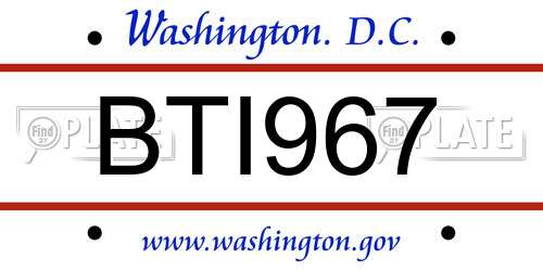 BTI967 District Of Columbia License Plate