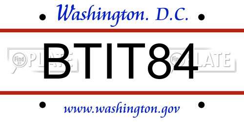 BTIT84 District Of Columbia License Plate