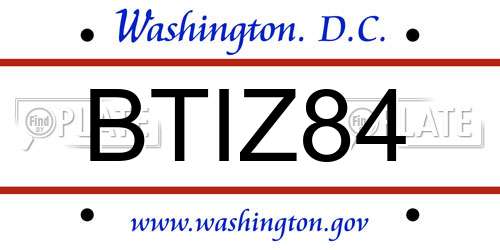 BTIZ84 District Of Columbia License Plate