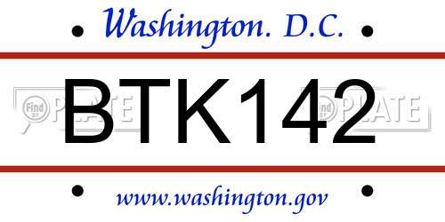 BTK142 District Of Columbia License Plate