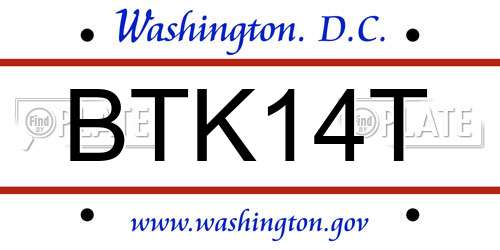 BTK14T District Of Columbia License Plate