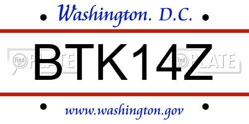 BTK14Z District Of Columbia License Plate