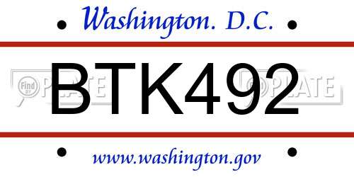 BTK492 District Of Columbia License Plate