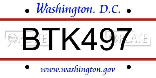 BTK497 District Of Columbia License Plate