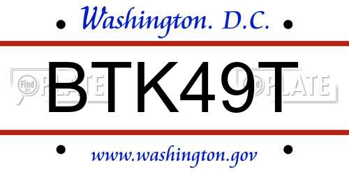 BTK49T District Of Columbia License Plate