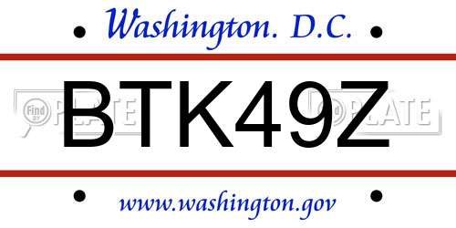 BTK49Z District Of Columbia License Plate
