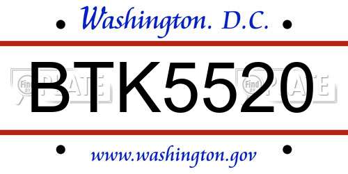 BTK5520 District Of Columbia License Plate