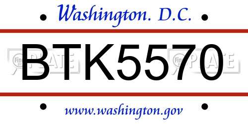 BTK5570 District Of Columbia License Plate
