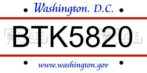 BTK5820 District Of Columbia License Plate