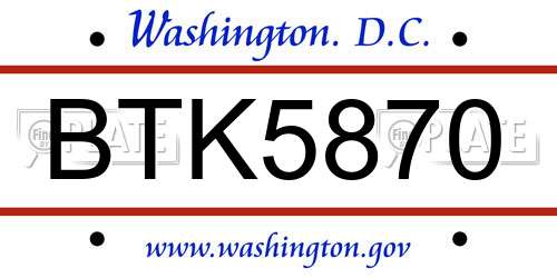 BTK5870 District Of Columbia License Plate
