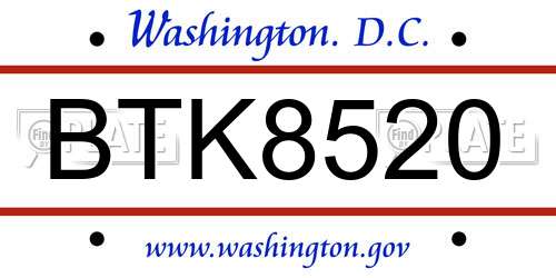 BTK8520 District Of Columbia License Plate