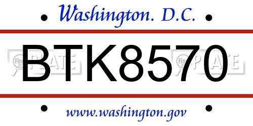 BTK8570 District Of Columbia License Plate