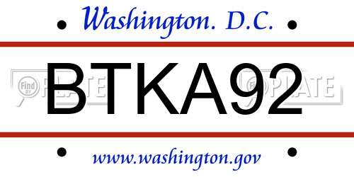 BTKA92 District Of Columbia License Plate