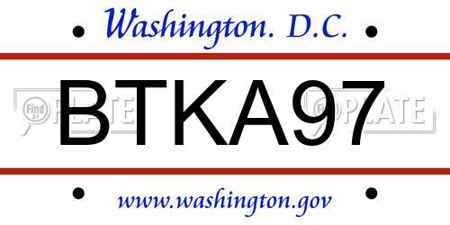 BTKA97 District Of Columbia License Plate