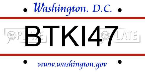 BTKI47 District Of Columbia License Plate