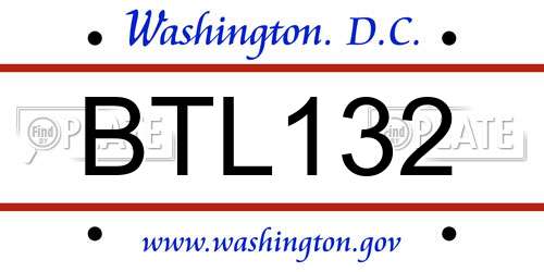 BTL132 District Of Columbia License Plate