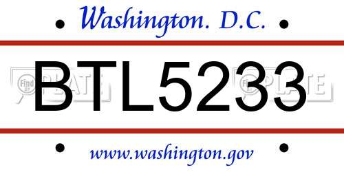 BTL5233 District Of Columbia License Plate