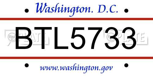 BTL5733 District Of Columbia License Plate