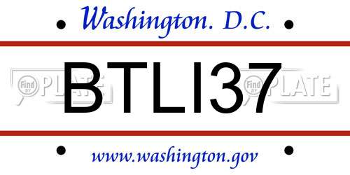BTLI37 District Of Columbia License Plate