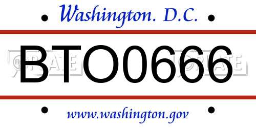 BTO0666 District Of Columbia License Plate