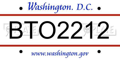 BTO2212 District Of Columbia License Plate