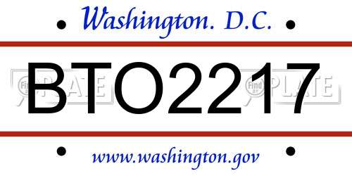 BTO2217 District Of Columbia License Plate