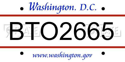 BTO2665 District Of Columbia License Plate