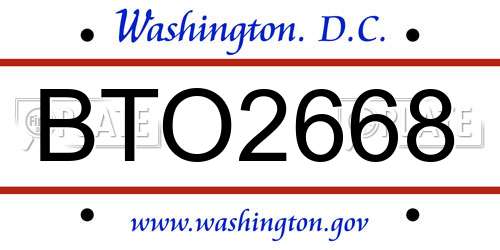 BTO2668 District Of Columbia License Plate