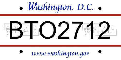 BTO2712 District Of Columbia License Plate