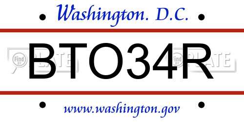 BTO34R District Of Columbia License Plate