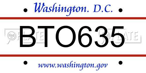 BTO635 District Of Columbia License Plate
