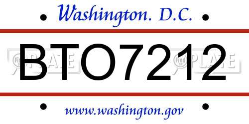 BTO7212 District Of Columbia License Plate