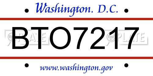BTO7217 District Of Columbia License Plate