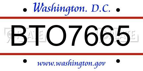 BTO7665 District Of Columbia License Plate