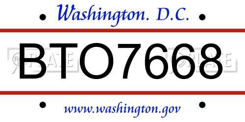 BTO7668 District Of Columbia License Plate